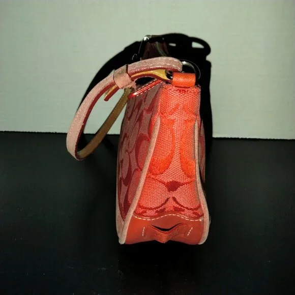 Coach Mini Pouch, Signature Logo Canvas Fabric, Red Shoulder/Wristlet, NWOT - Picture 3 of 9